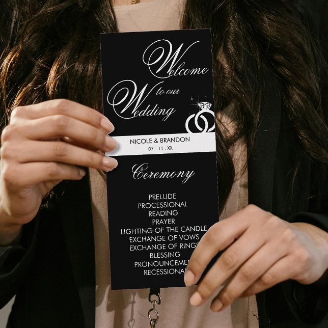 Programa Anillo de diamante blanco y negro bienvenido a nue (Black & White Diamond Ring Welcome to our Wedding Program)