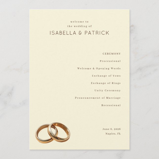 Programa Anillos de boda elegantes beige (Anverso)