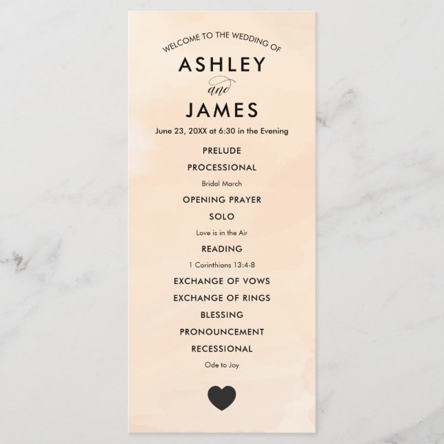 Programa Apricot Watercolor Wedding para Ceremonia (Anverso)