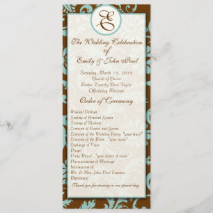 Programa Aqua Blue on Brown Damask Wedding