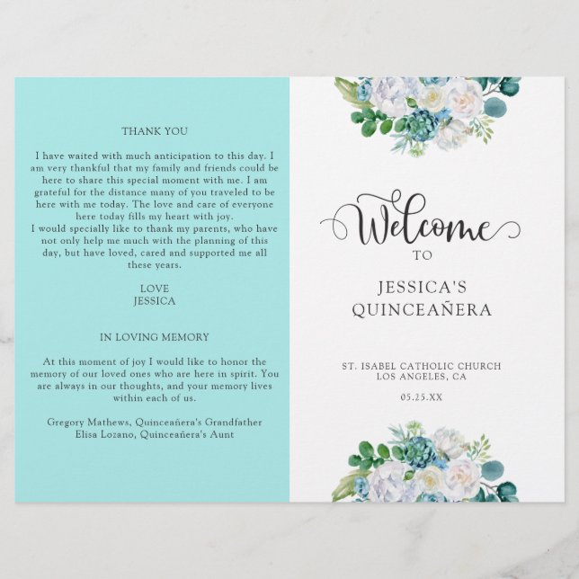 Programa Aqua Quinceanera, Aqua y Floral Blanca (Anverso)