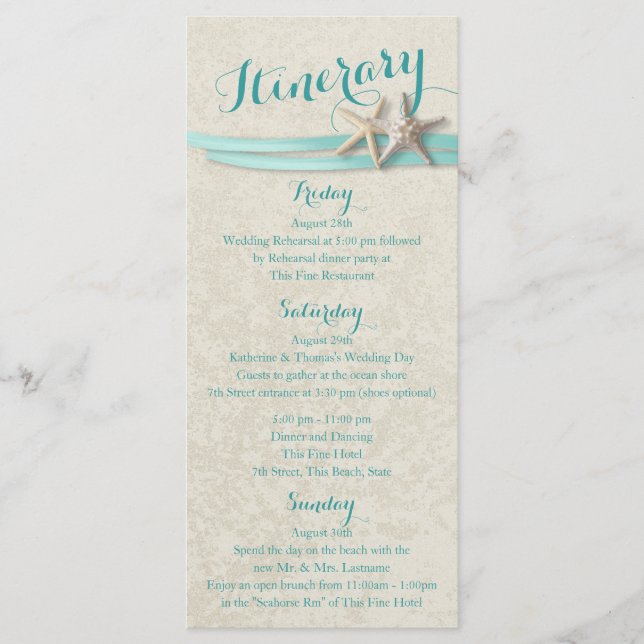 Programa Aqua Starfish Beach Wedding Itinerario (Anverso)