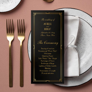 Programa Art Deco Classic Black Gold Frame Wedding