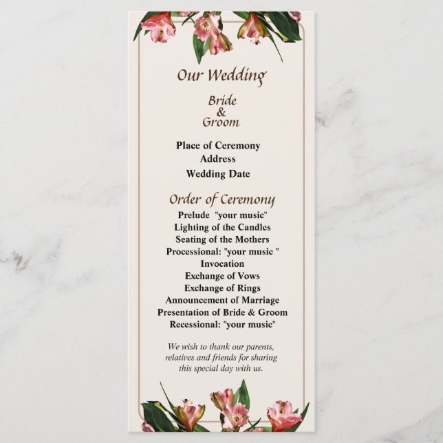Programa Asiático Lilies and Leaves Wedding (Anverso)
