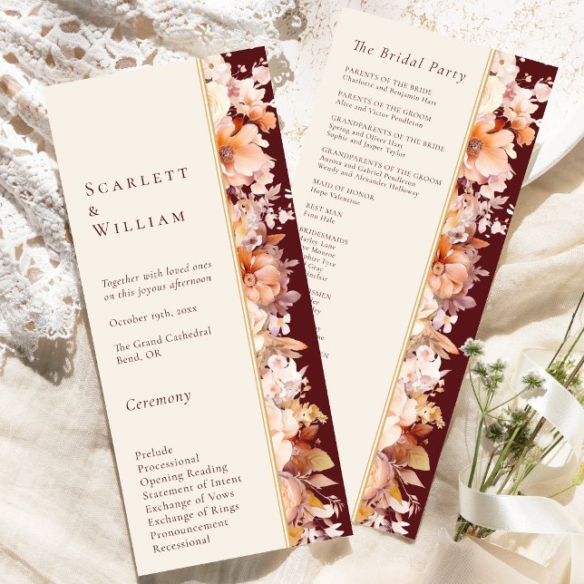 Programa Autumn Floral Burgundy Cream Boda moderno (Subido por el creador)