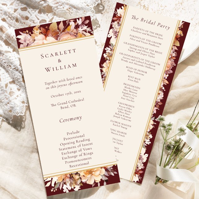 Programa Autumt Floral Burgundy Cream Simple Boda (Subido por el creador)