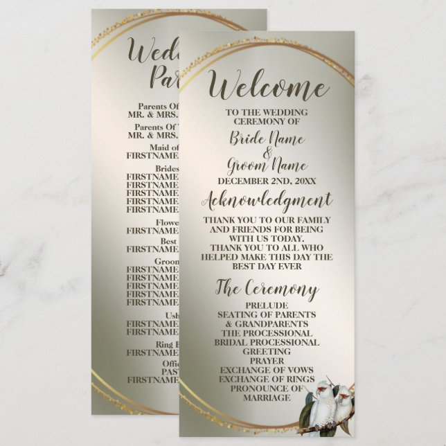 Programa Aves blancas de la fiesta de la boda Hojas verdes  (Anverso / Reverso)