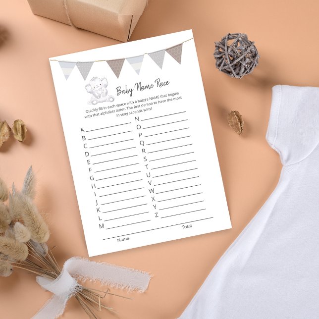 Programa Baby Name Race Game Baby Elephant Card (Subido por el creador)