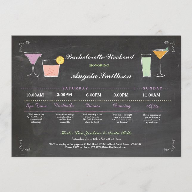 Programa Bachelorette Bridal Shower Chalk Coral Itinerario (Anverso)