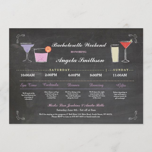 Programa Bachelorette Bridal Shower Chalk Purple Itinerario (Anverso)
