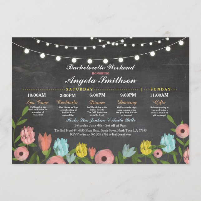 Programa Bachelorette Bridal Shower Itinerario Floral Rosa (Anverso)