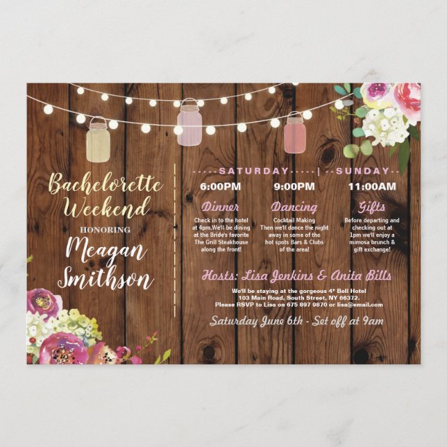 Programa Bachelorette Bridal Shower Itinerary Jars Wood (Anverso)