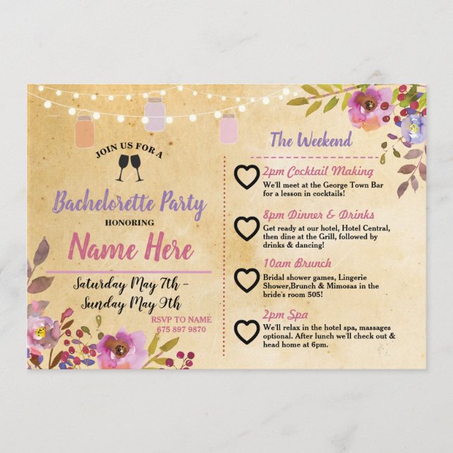 Programa Bachelorette Itineraria Floral Jars Pink Wood (Anverso)