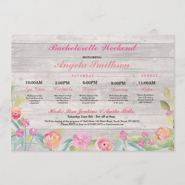 Programa Bachelorette Rustic Bridal Shower Itinerary Coral (Anverso)
