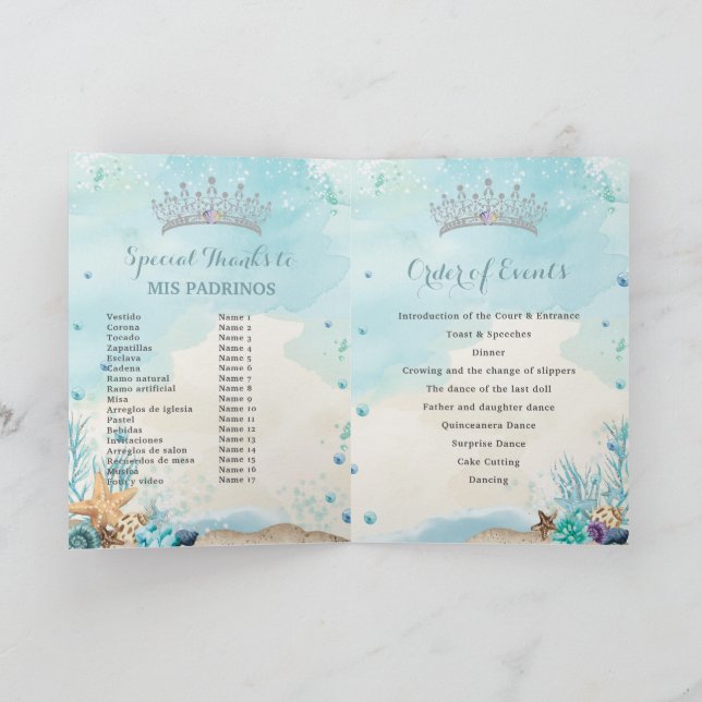 Programa Bajo la playa del mar Quinceañera XV Orden de even (Interior)