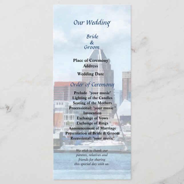 Programa Baltimore Skyline and Harbour Wedding (Anverso)