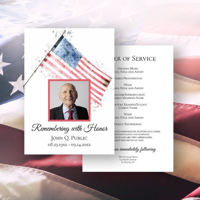 Programa Bandera Americana Acuarela Servicio Funeral Memori (Subido por el creador)