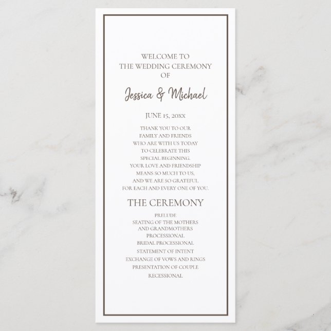 Programa básico de matrimonio blanco y marrón (Anverso)