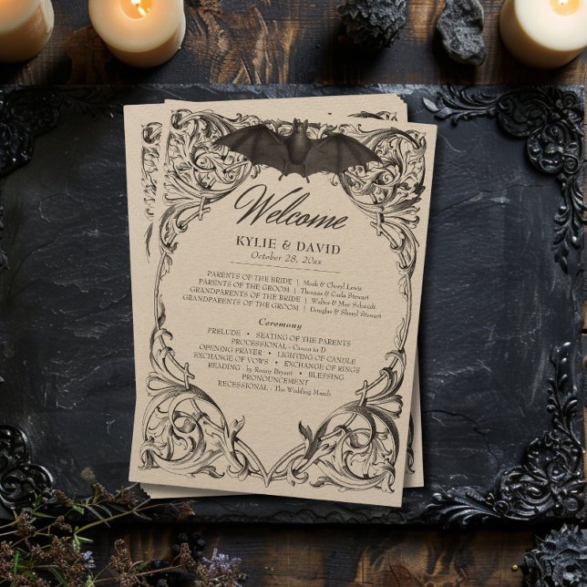 Programa Batalla victoriana hasta la muerte negra y Boda ta (Victorian Bat Until Death Black & Tan Wedding Program)
