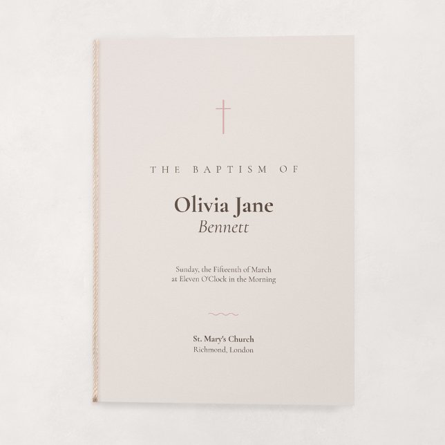 Programa Bautismo de Cruz Mínima Doble Plegado Grace Blush (Grace | Blush - Folded Baptism Order of Service (String embellishment not included))