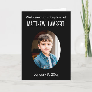 Programa Bautismo doblado de Polka-Dot frente a foto negra