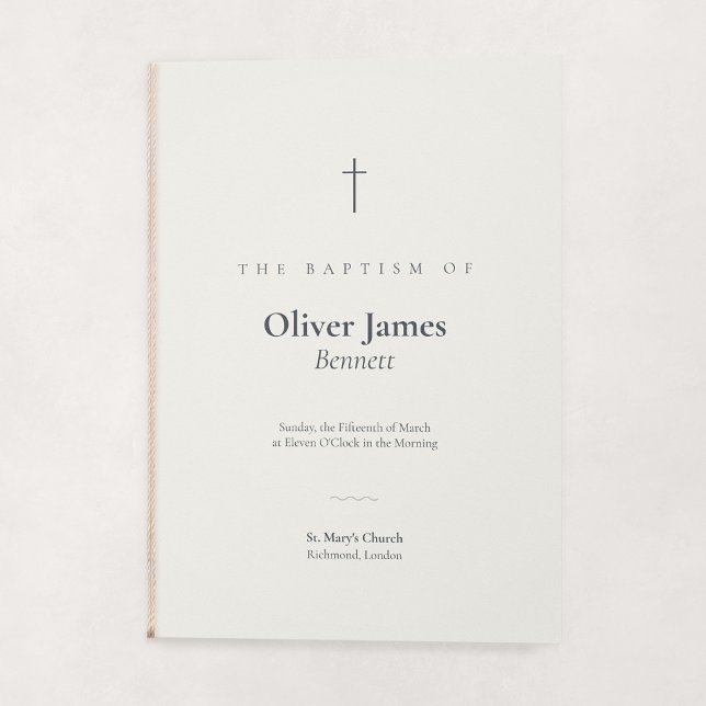 Programa Bautismo Minimal Cruz Plegada Grace Stone (Gace | Stone - Folded Baptism Order of Service (string embellishment not included))