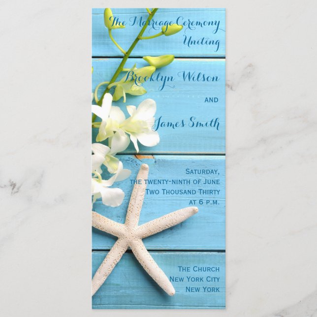 Programa Beach Starfish Wedding Programs with Orchid Floral (Anverso)
