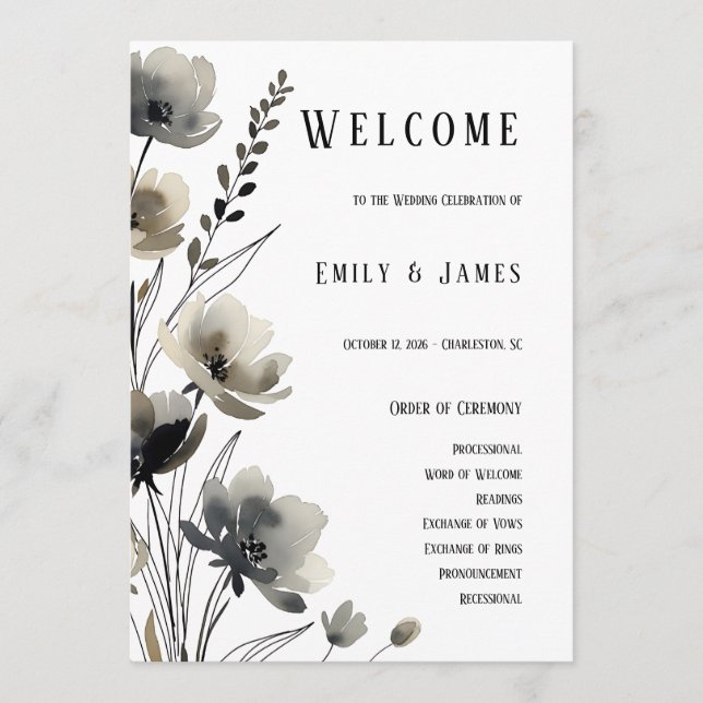 Programa Beige Neutral Floral Wedding (Anverso)