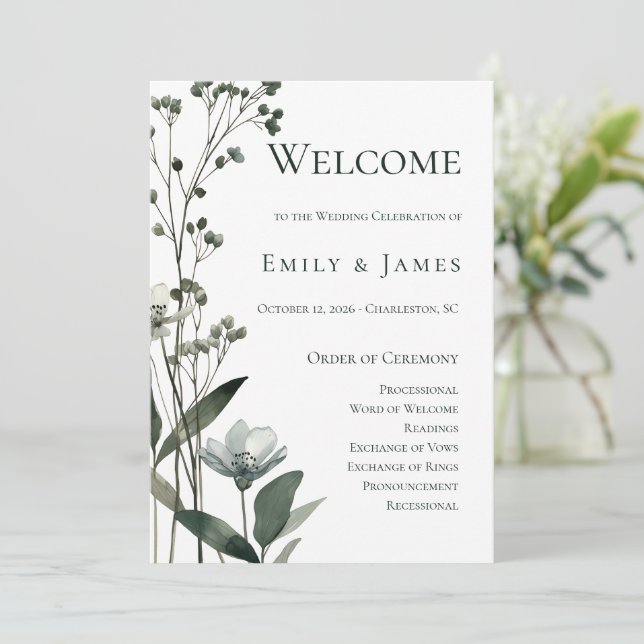 Programa Beige Neutral Floral Wedding (Anverso de pie)
