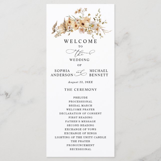 Programa Beige Wild Flowers Wedding (Anverso)