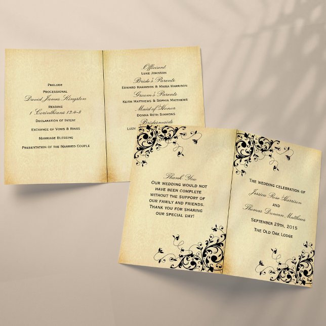 Programa Bi-Fold Boda elegante de Swirls Antiguo (Subido por el creador)