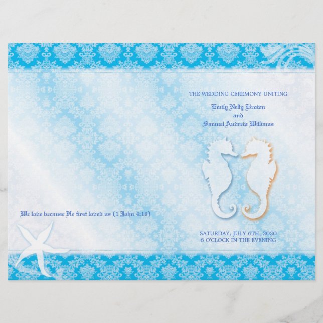 Programa Bi Fold de Boda Azul frente al mar (Anverso)