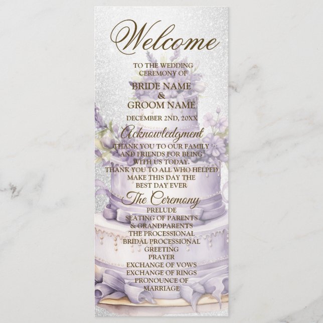 Programa Bienvenida Fiesta Cake Lavender Floral Elegante Bo (Anverso)