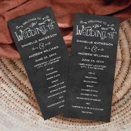 Programa Bienvenida rústica en pizarra Ceremonia de boda