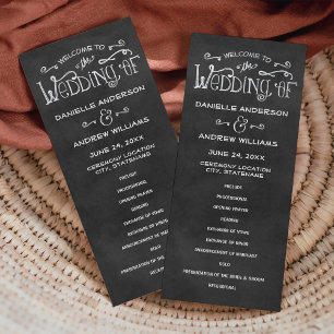 Programa Bienvenida rústica en pizarra Ceremonia de boda