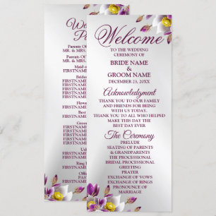 Programa Bienvenido Boda Floral Púrpura Plata Elegante