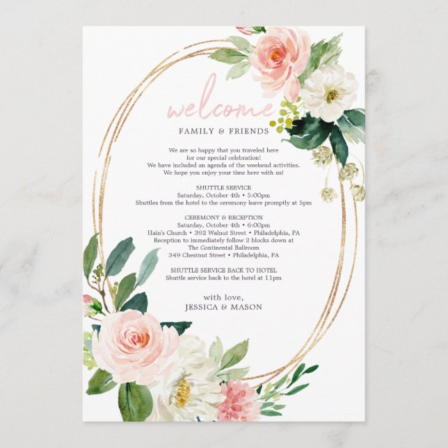 Programa Bienvenidos a Itinerary Boda Floral de Rubor Airy (Anverso)