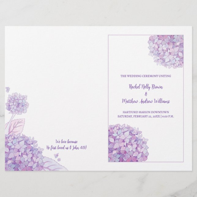 Programa BiFold de Lavender Hydrangeas White Boda (Anverso)