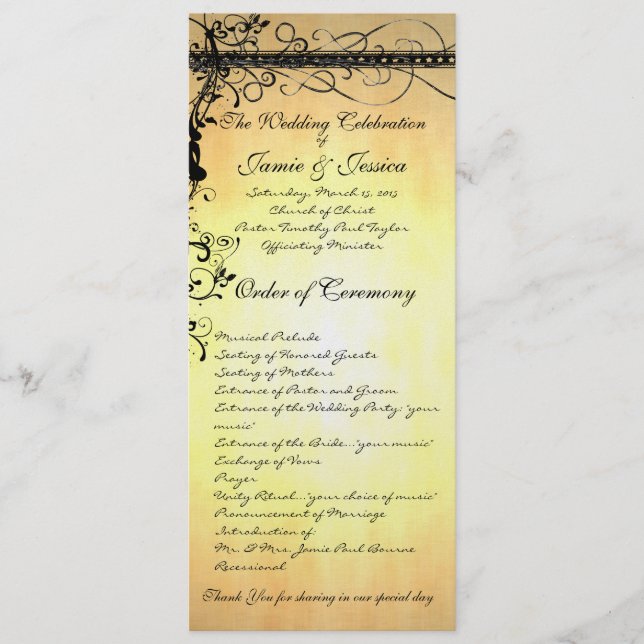 Programa Black Funky Elegant Swirls Wedding Program (Anverso)