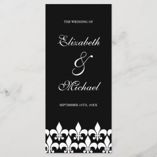 Programa blanco y negro de la boda de la flor de