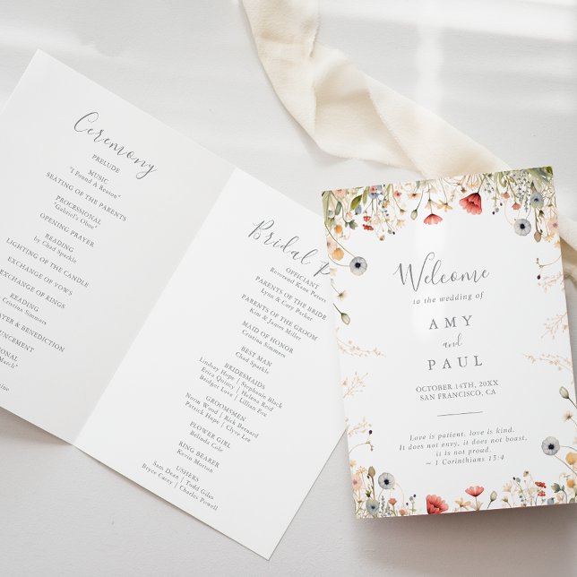 Programa Blissful Colorful Boho Wildflower Boda doblado (Subido por el creador)