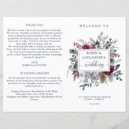 Programa Blue Burgundy Purple Floral Doble Wedding