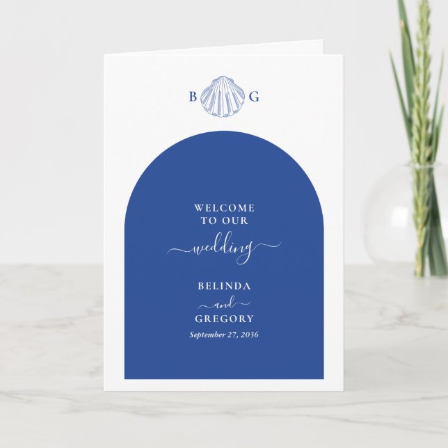 Programa Blue Clam Seashells Wedding Order of Service (Anverso)