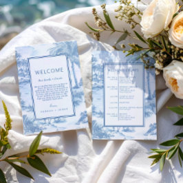Programa Blue Coastal Toile Wedding Tarjeta de bie