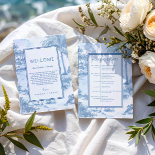Programa Blue Coastal Toile Wedding Tarjeta de bie