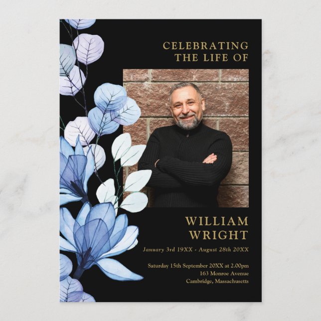 Programa Blue Floral Memorial Funeral Orden De Servicio (Anverso)