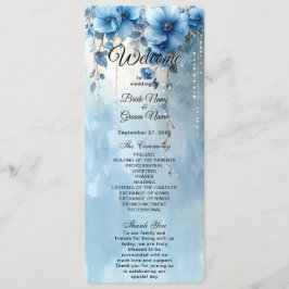 Programa Blue Flowers and Pearls Wedding Program