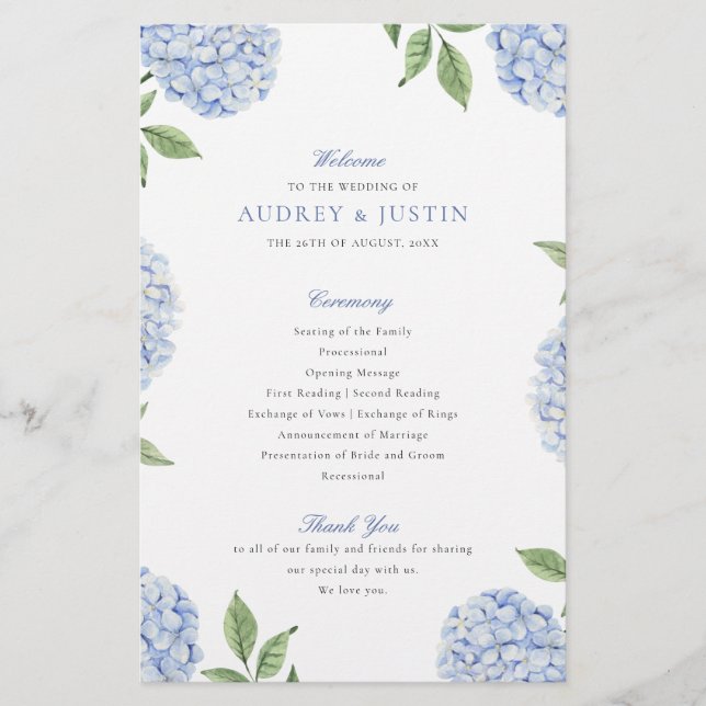 Programa Blue Hydrangea Classic Boda Paper (Frente)