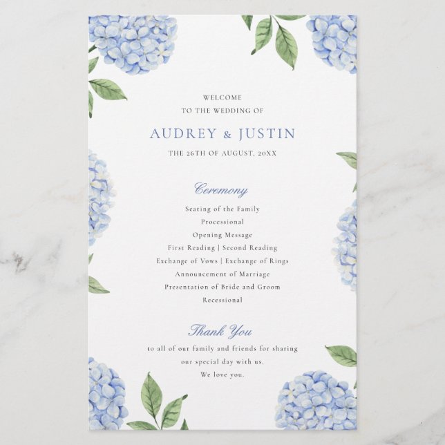 Programa Blue Hydrangea Classic Boda Paper (Frente)