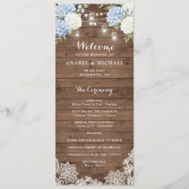 Programa Blue Hydrangea Rustic Wood String Light Boda